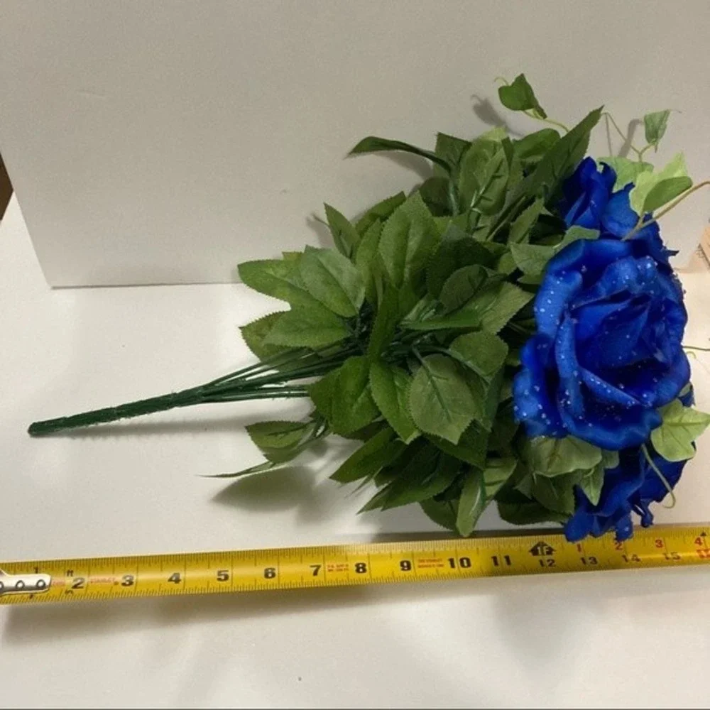Blue Roses Artificial Flowers Dew Drop Rain Drop 2 Bunches 16